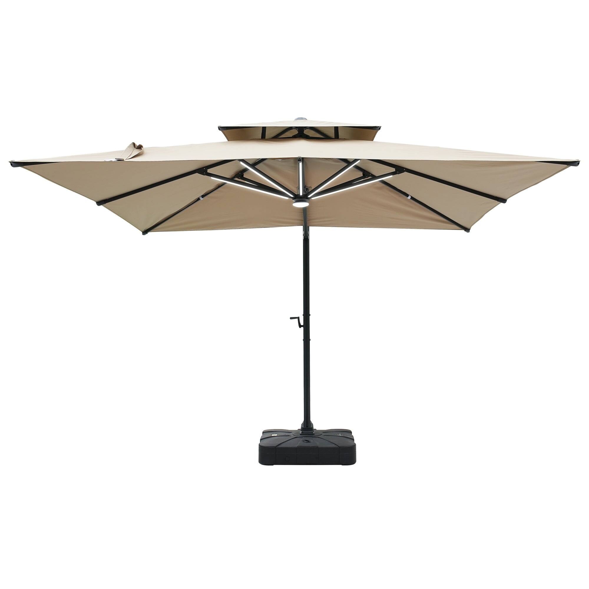 Angle. Mondawe - 10x10ft Cantilever Patio Lighted Umbrella with DIY Drape Hook and Base - Taupe.