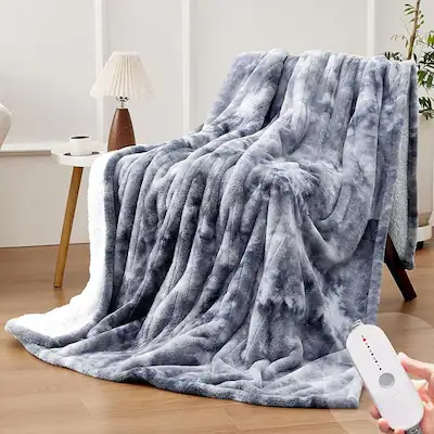 Front. Loheer - Loheer Electric Heated Throw Blanket 50x60 Grey Faux Fur - Grey.