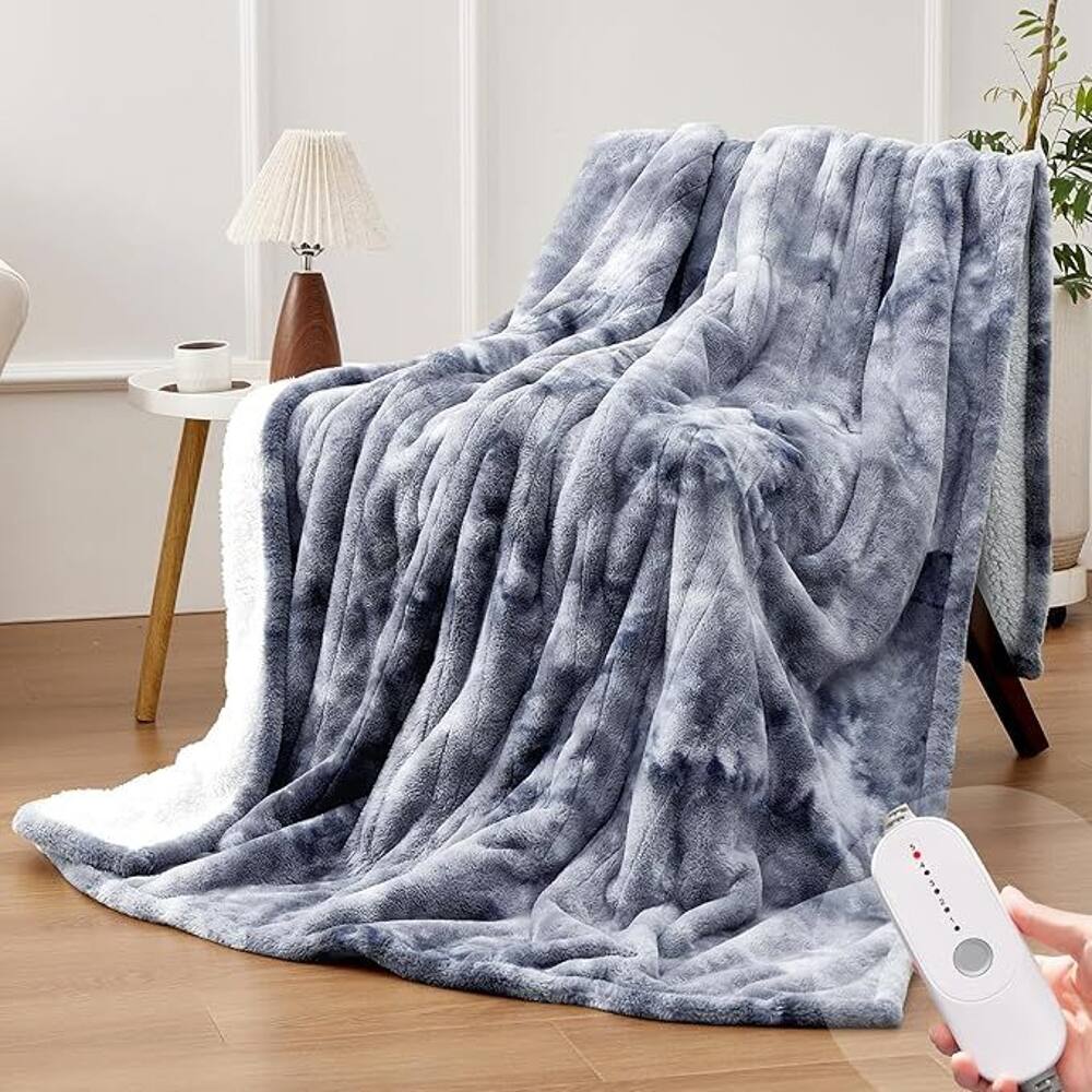 Front. Loheer - Loheer Electric Heated Throw Blanket 50x60 Grey Faux Fur - Grey.