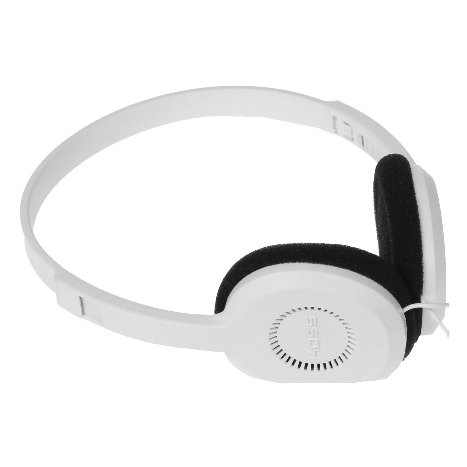 Angle. Koss - KPH8 Wired On-Ear Lightweight Headphones, 3.5mm Connector, D-Profile Design, Dual-Entry Cord - White.