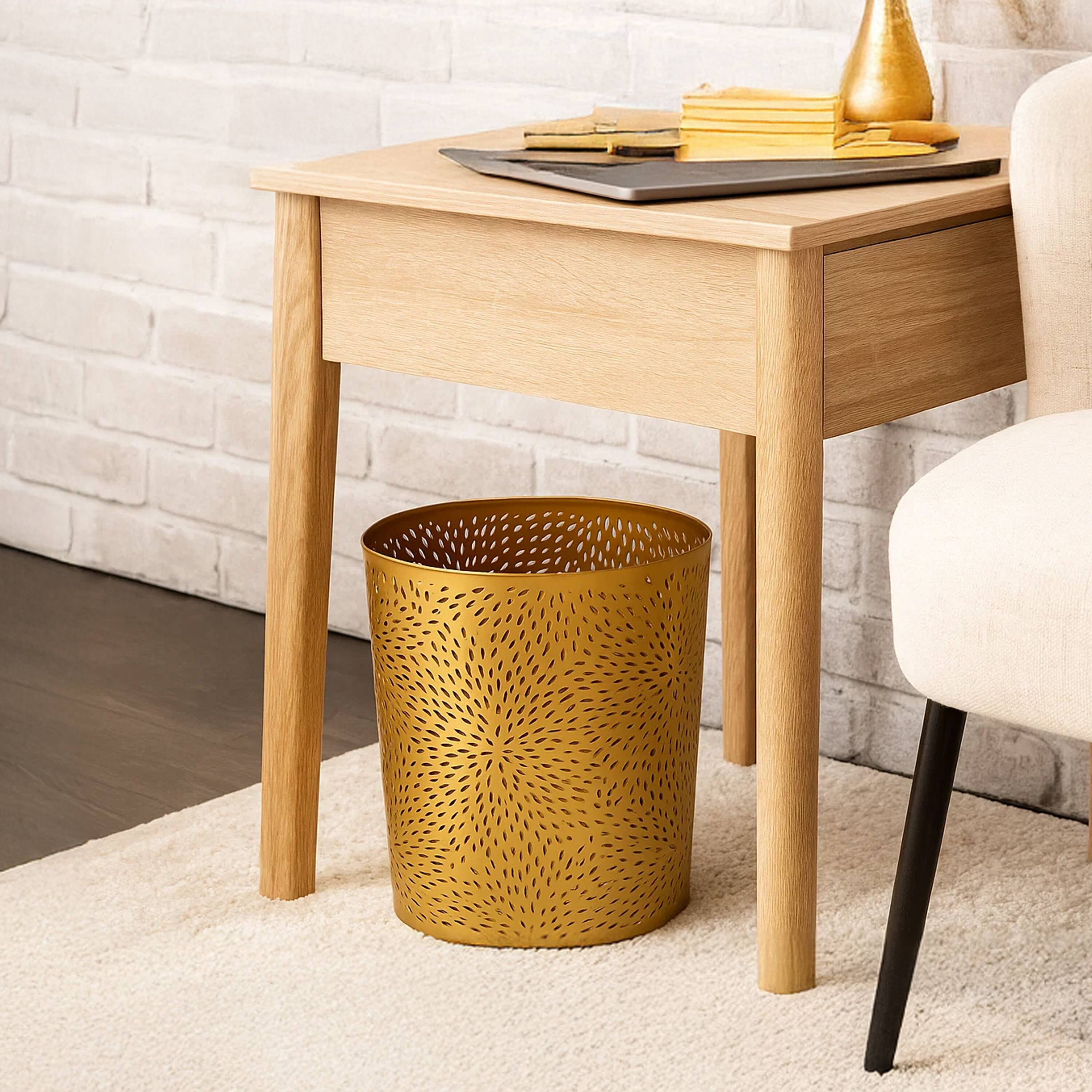 Alt View 10. Manhattan Lane - 10" Decorative Iron Wastebasket Trash Can, Leaf Etched Design.