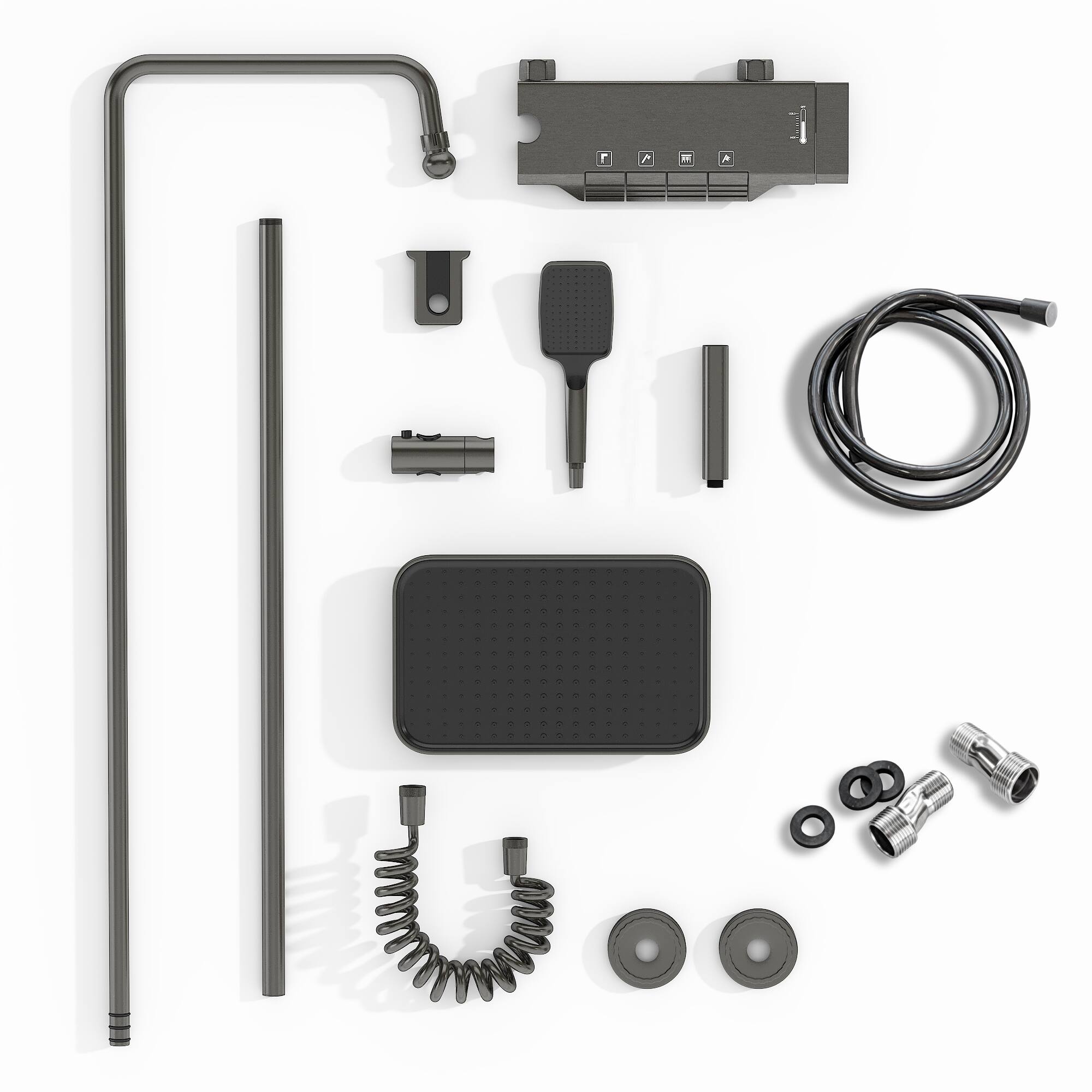 Alt View 10. Famapy - Piano Button Shower System with Rainfall Head & Handheld, Adjustable Slide Bar Shower Faucet Set with Bidet Sprayer - Gunmetal Gray.