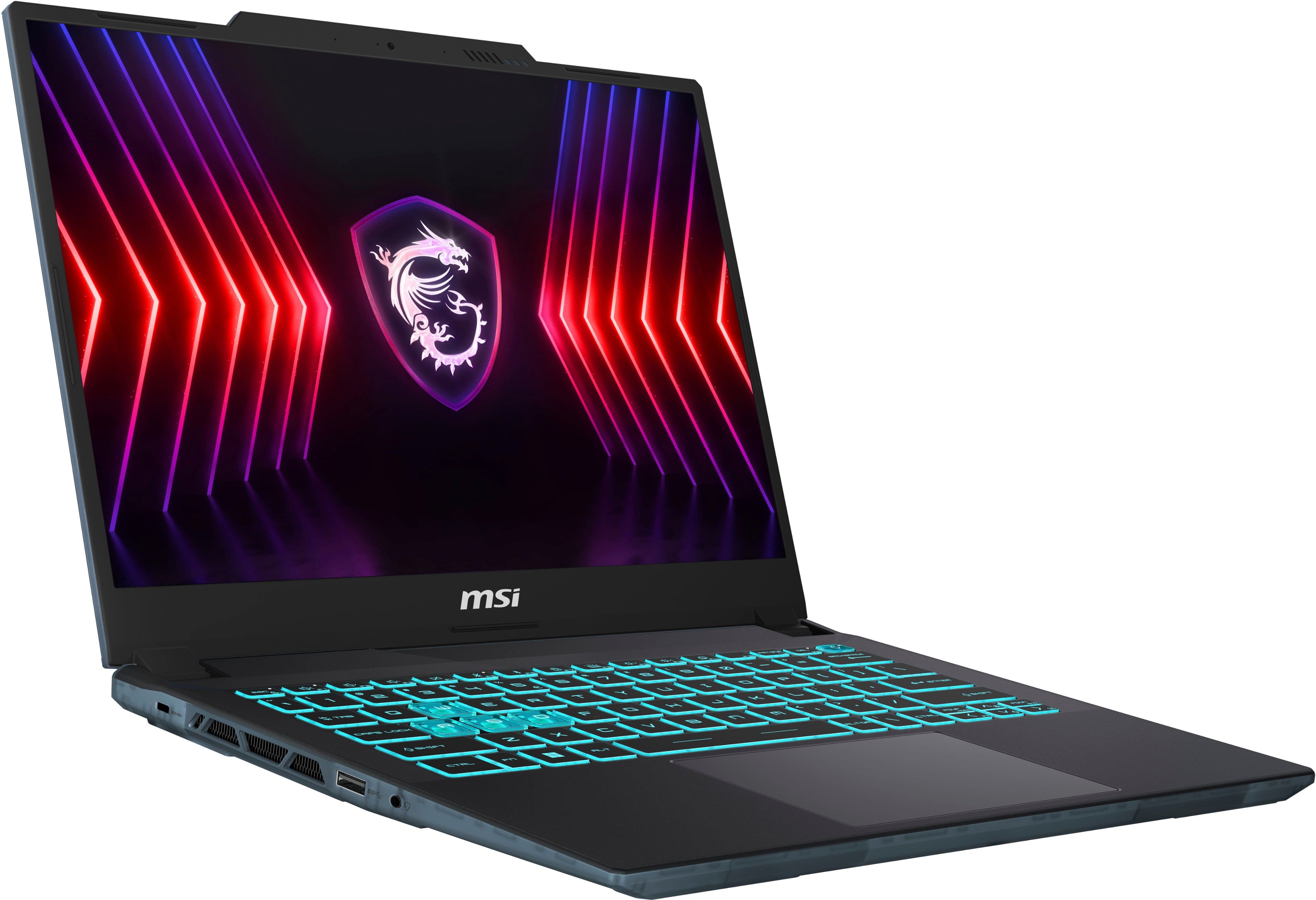 Left. MSI - Cyborg 14" 144Hz Gaming Laptop (FHD+) - Intel Core i7-13620H with 16GB - NVIDIA GeForce RTX 4060 with 8G - 512GB SSD - Translucent Black.