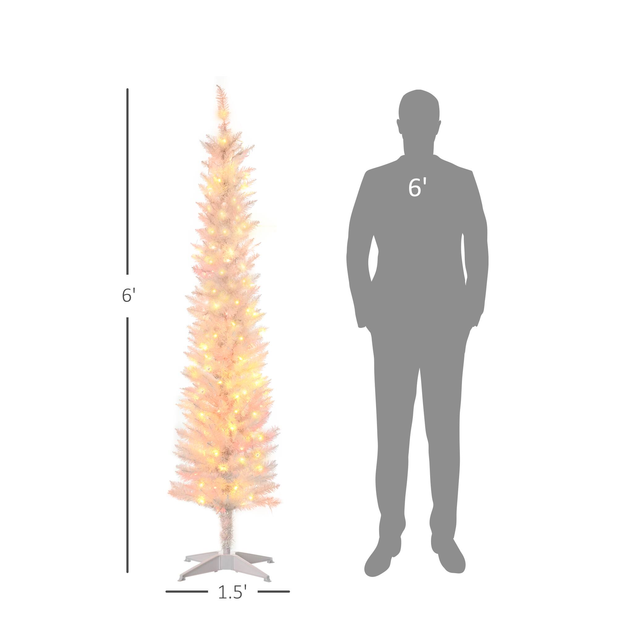 Alt View 2. Homcom - Prelit Pencil Artificial Christmas Tree, 360 Colorful Surface Branches, 200 Colorful LEDs - white.