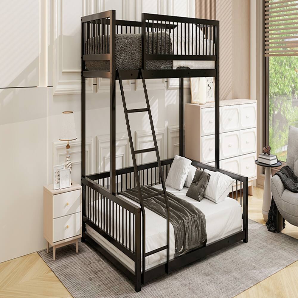 Alt View 4. Loheer - Loheer Twin XL Over Queen Bunk Bed Heavy Duty Metal Frame Black - Black.