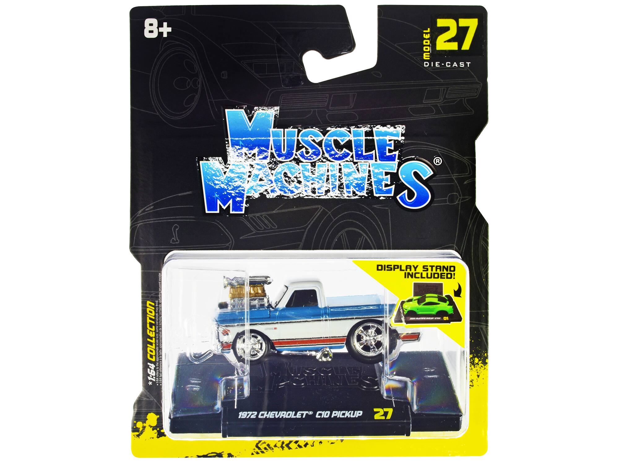 8+ MODEL 27 DIE-CAST MUSCLE MACHINES S L COLLECTION - 1:64 * NEN DISPLAY STAND INCLUDED! - | IMSeLE CHENE 1972 CHEVROLET C10 PICKUP 27