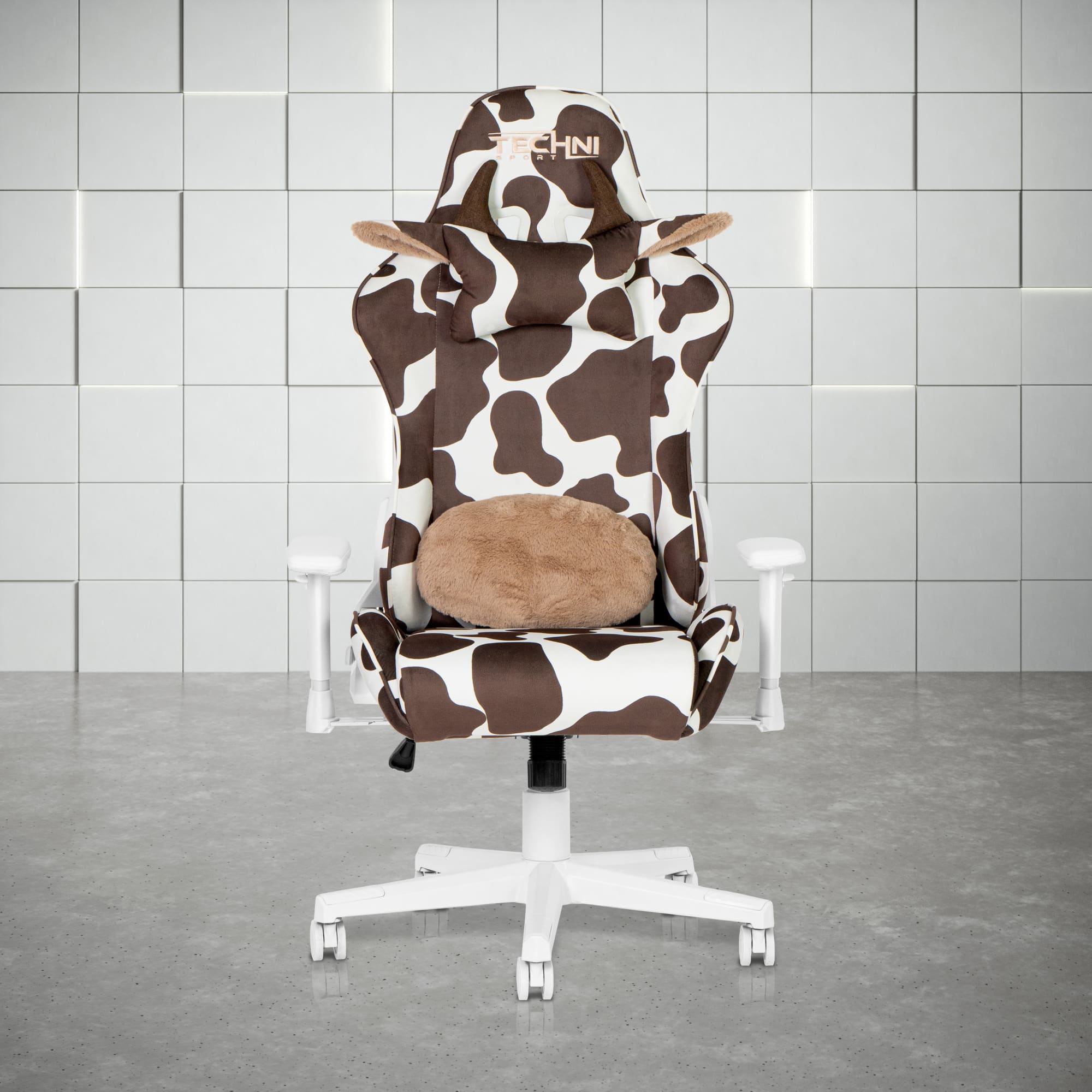 GOODSILO - Unique Cow Print Gaming Chair with Plush Headrest and Lumbar Support for Ultimate Comfort - Brown