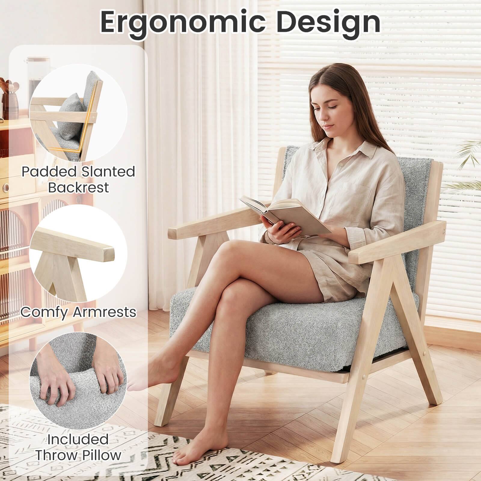 Ergonomic Design

- Padded Slanted Backrest
- Comfy Armrests
- Included Throw Pillow