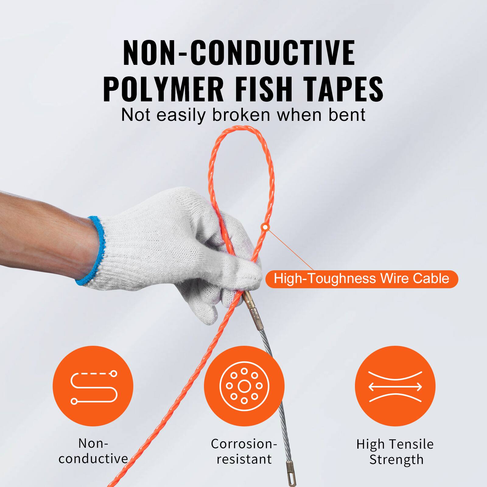 NON-CONDUCTIVE POLYMER FISH TAPES  
Not easily broken when bent  

- High-Toughness Wire Cable  
- Non-conductive  
- Corrosion-resistant  
- High Tensile Strength