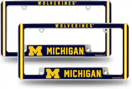 Rico Industries - Michigan NCAA Wolverines (Set of 2) Chrome Metal License Plate Frames with Bold Full Frame Design - Multi