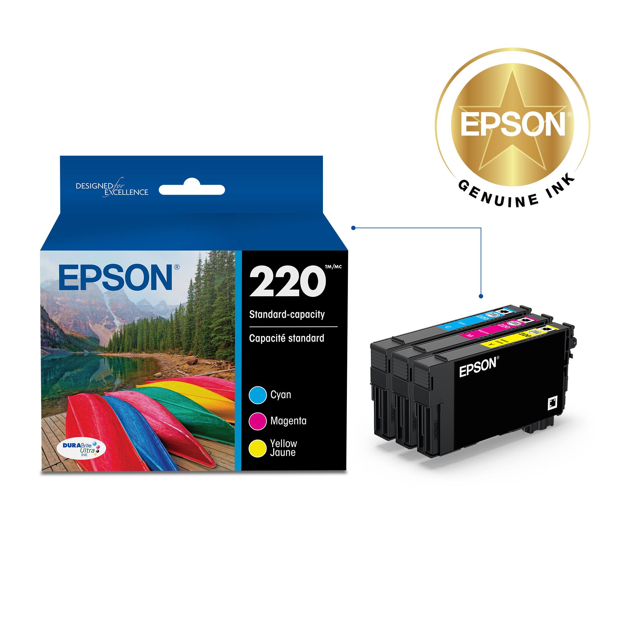 EPSON GENUINE INK TMU/MC 220 Standard-capacity Cartridge. Capacity: Standard. Color: Cyan, Magenta, Yellow.