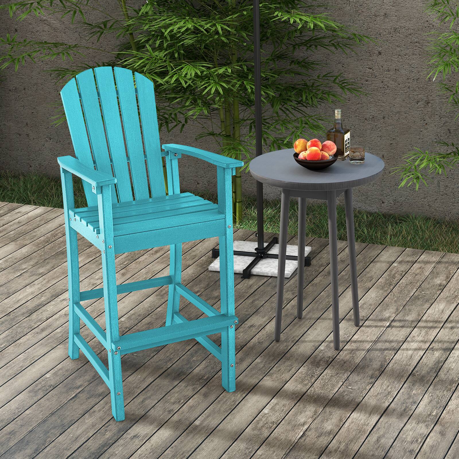 Alt View 4. Gymax - Gymax Set Of 2 Outdoor HDPE Bar Height Stool Patio Tall Chair Armrest Footrest All Weather Turquoise - Turquoise.
