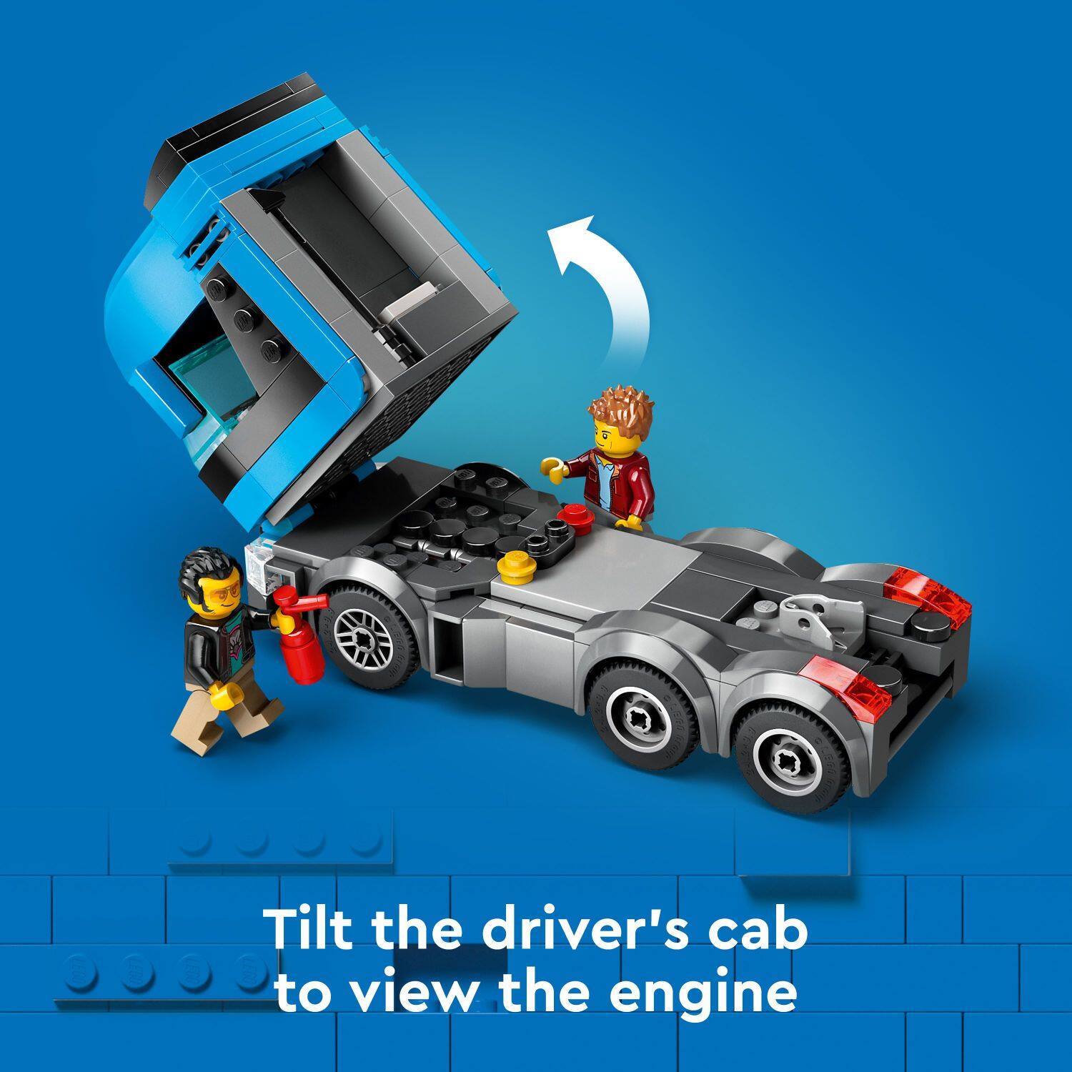 Tilt the driver's cab to view the engine.