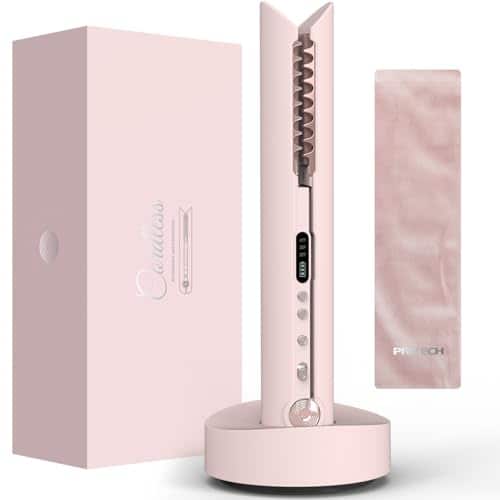 DORLUKFU - Travel Flat Iron Cordless, Mini Hair Straightener and Curler for On The Go, Portable Size USB-C Rechargeable Grey