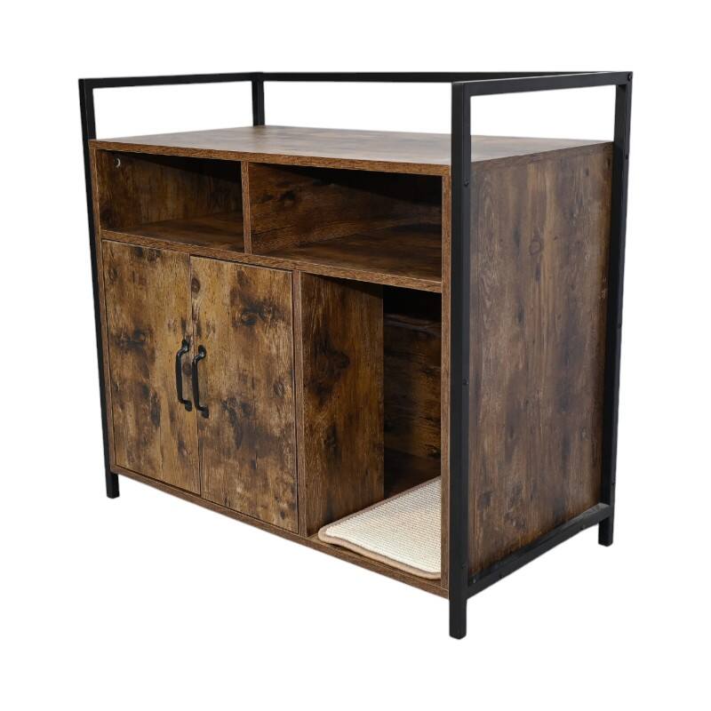 Alt View 1. APRILSOUL - Rustic Brown Wooden Cat Litter Box Enclosure Hidden with Scratching Mat Pet Furniture - Brown.