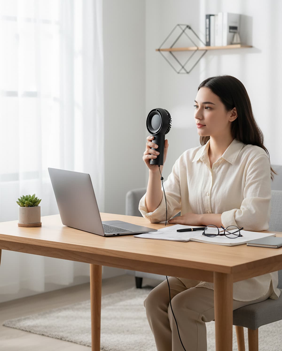 Alt View 4. FINEAK - 6000mAh Portable Turbo Handheld Fan - 5 Speeds 18H Cooling, Black | Travel/Outdoor.