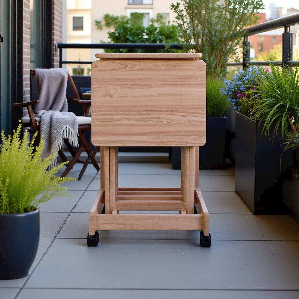 Alt View 8. FurniFact - Natural color Solid Wood TV Trays – Folding Snack Tables for Eating and Serving - Natural.