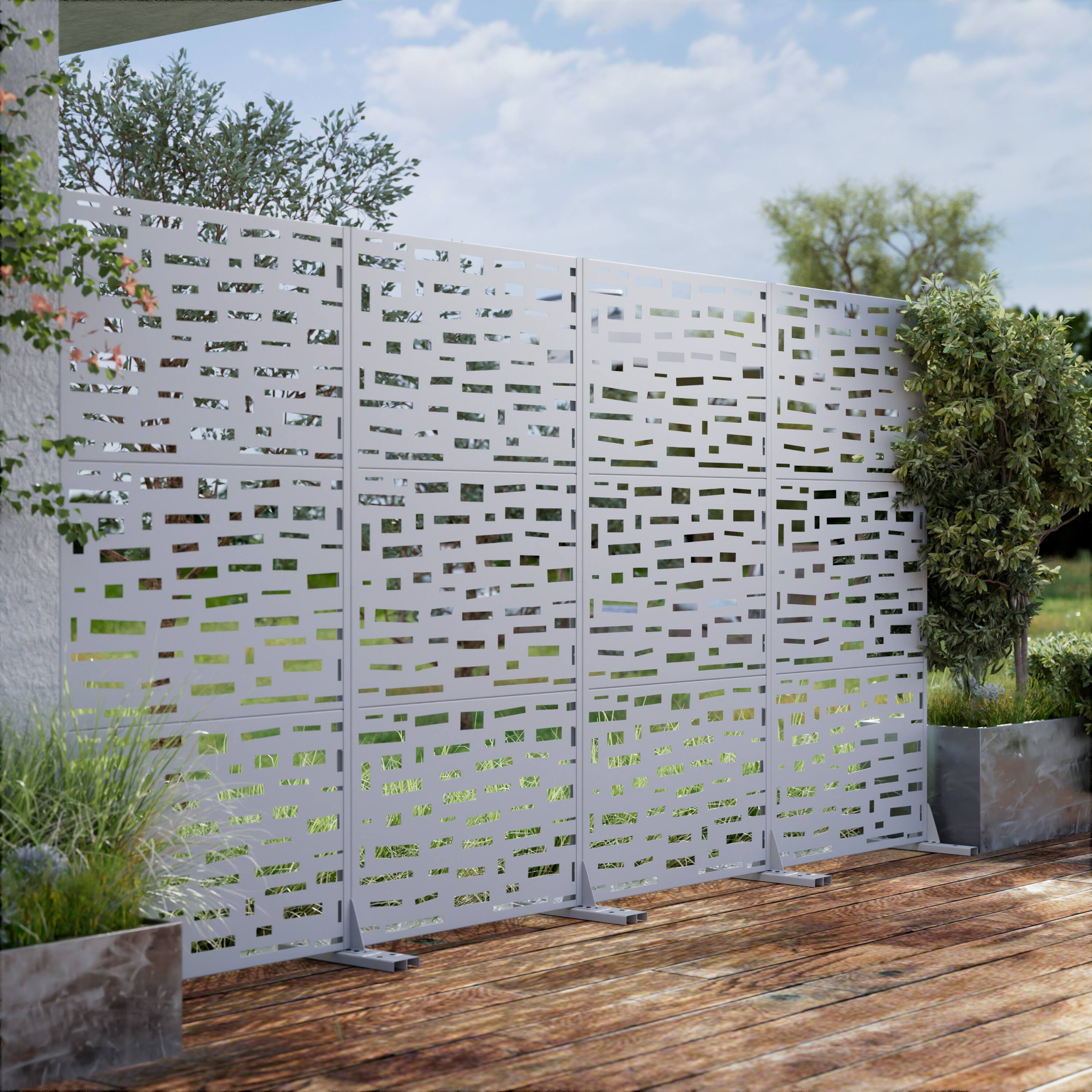 Alt View 1. PexFix - 72 in. x 35 in. Gerald Pattern Metal Outdoor Privacy Screen & Panels, Freestanding Garden Divider Fence - White.