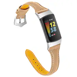 StrapsCo - Slim Everyday Genuine Leather Watch Band Strap For Fitbit Charge 6 - Light Brown