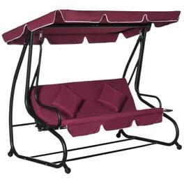 Resenkos - 3-Seat Swing Chair, Convertible Flatbed Glider With Adjustable Canopy, Wine Red