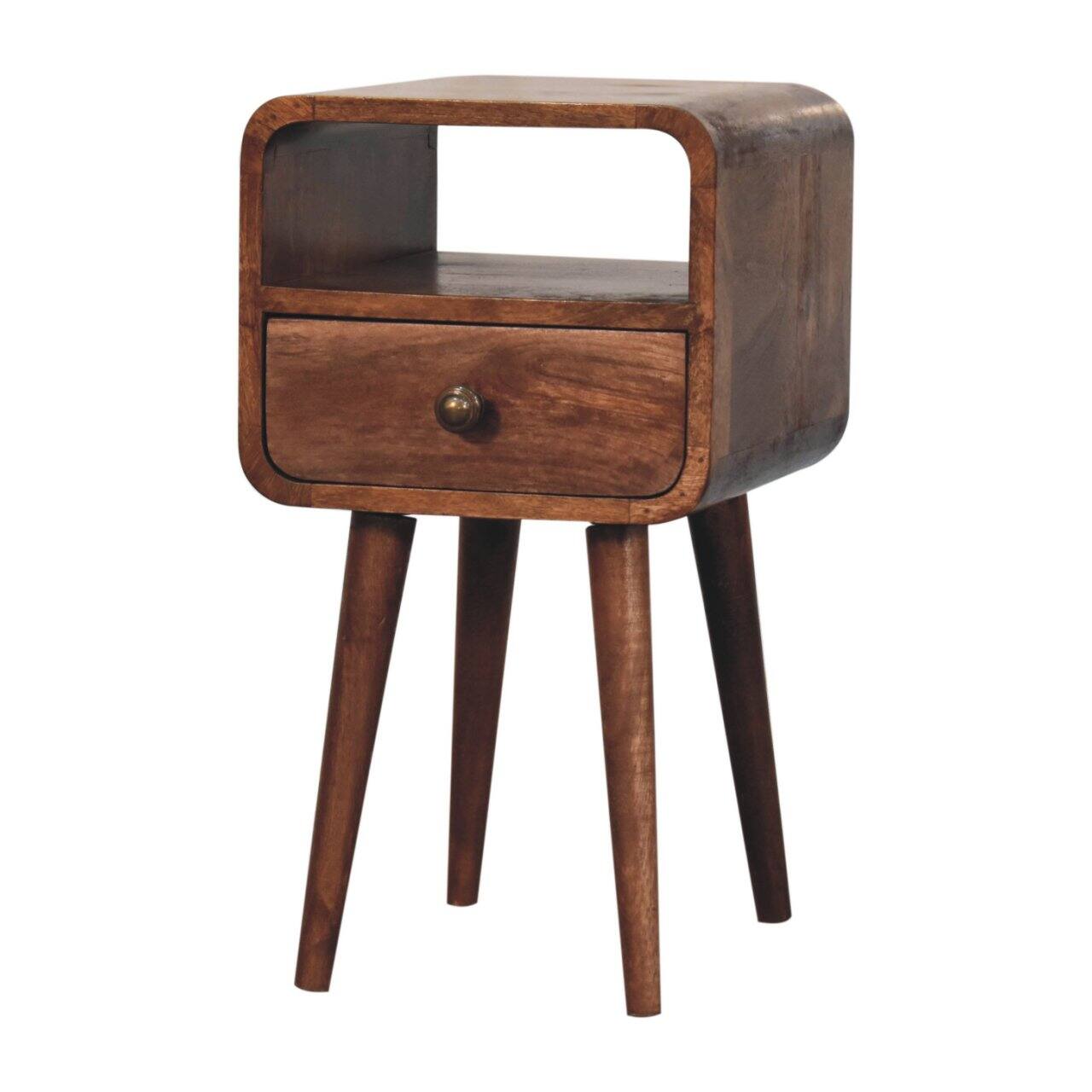 Left. Artisan Furniture - Artisan Furniture Solid Wood Mini Honey Caramel Curved Bedside with Open Slot, 1 Drawer, Brown - Brown.