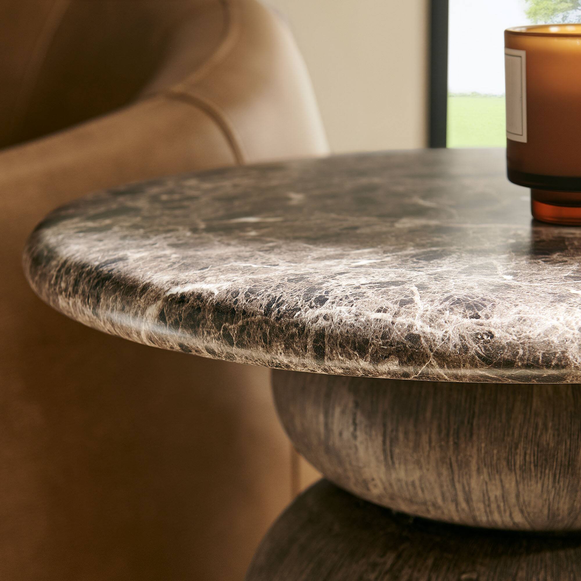 Alt View 3. Modway - Pietra Indoor Outdoor Round Side Table by Modway - Dark Emperador Marble.