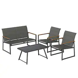 Boyel Living - 4Piece Outdoor Conversation Patio Furniture Set 46-in L x 33-in W x 28-in H - Gray