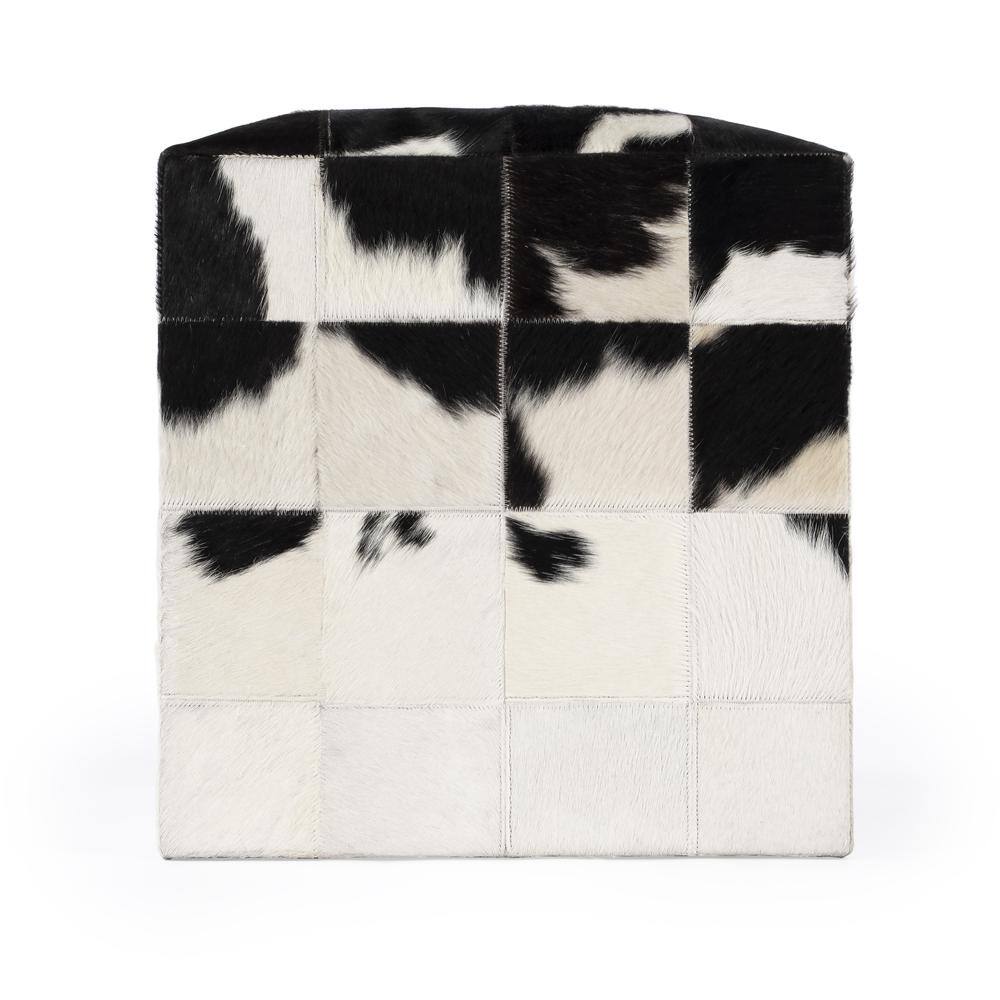 Left. Butler Specialty - Victorian Hair on Hide Cube Ottoman - Black And White.