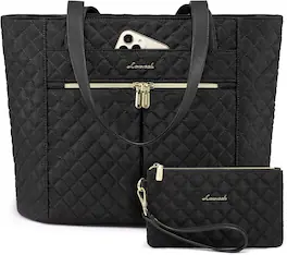 Vulpecula Spade - Laptop Bag for Women,Diamond Quilted Work Tote Bags Womens Laptop Tote Computer Shoulder Bags - 1-black(quilted)