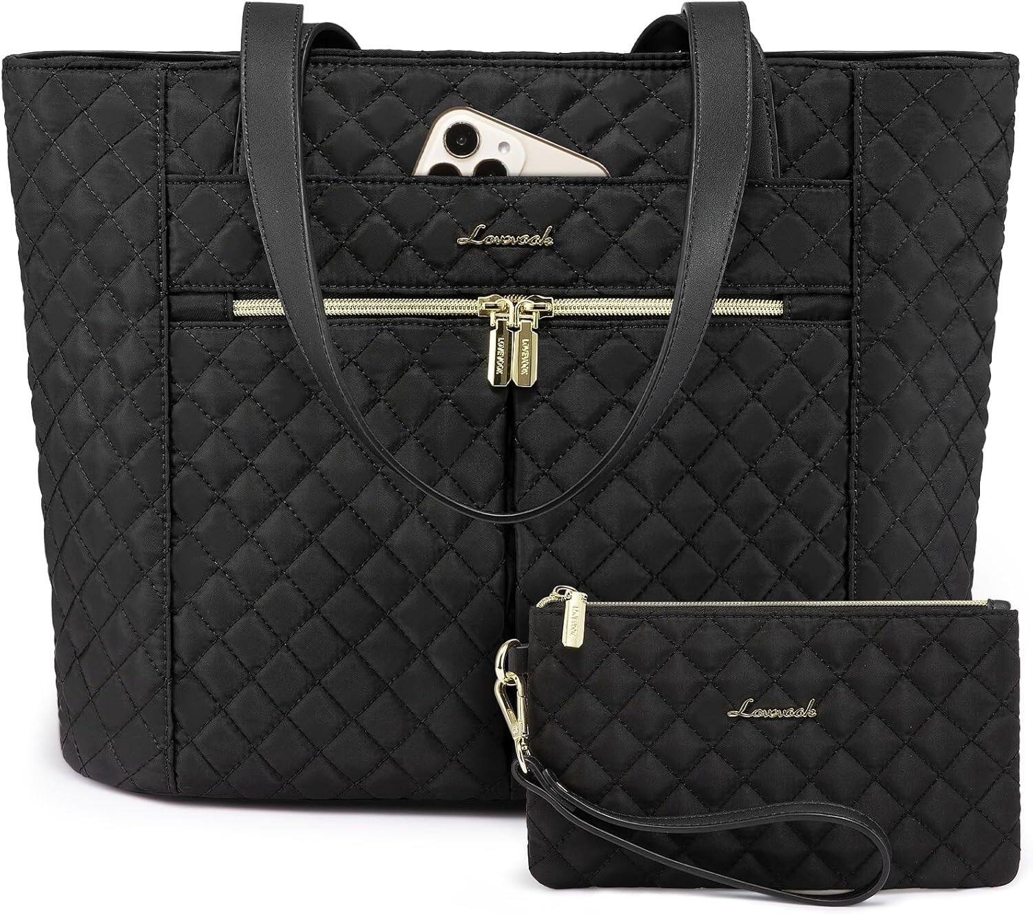 Vulpecula Spade - Laptop Bag for Women,Diamond Quilted Work Tote Bags Womens Laptop Tote Computer Shoulder Bags - 1-black(quilted)