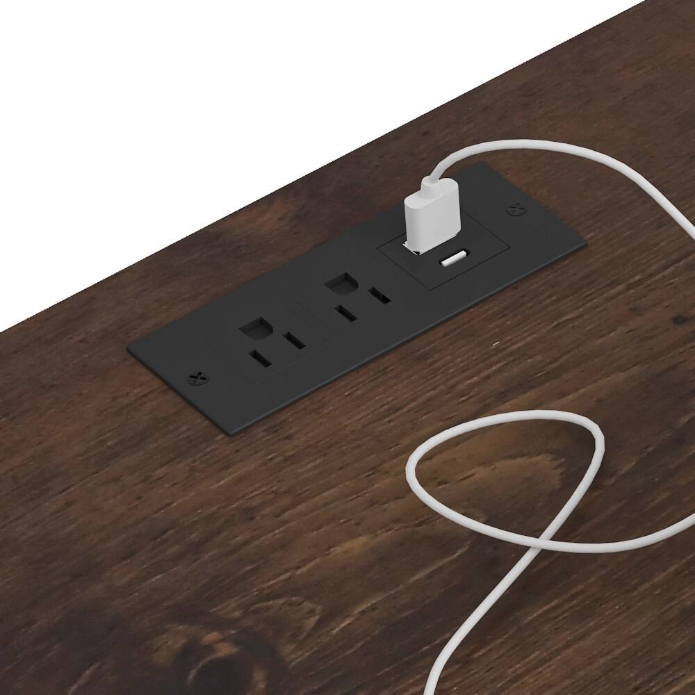 Back. Spaco - Nightstand with Charging Station,2 USB,Type C,Drawer,Adjustable Shelf - Brown.