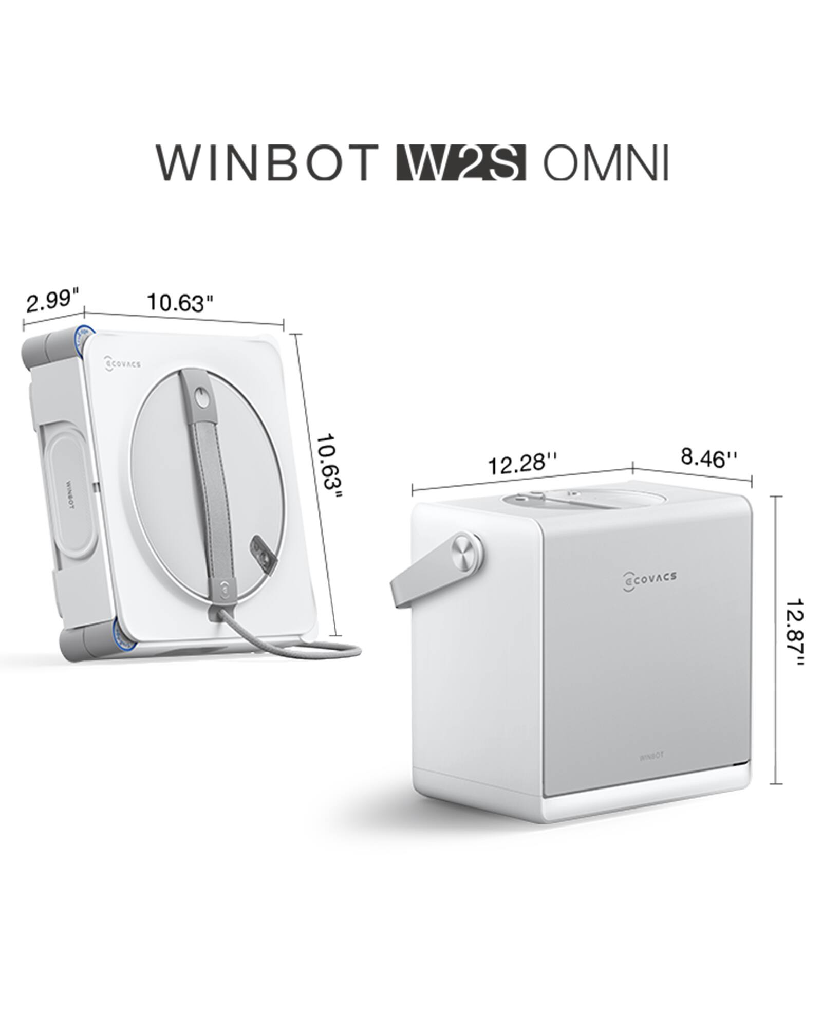 WINBOT W2S OMNI  
2.99" x 10.63" x 10.63"  
12.28" x 8.46" x 12.87"  
COVACS