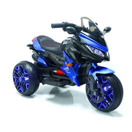 BreeBe - 12V Kids 3-Wheel Ride On Motorcycle, Battery Powered Motorbike w/ PU Seat, Training Wheels, Manual Throttle, Lights - Blue