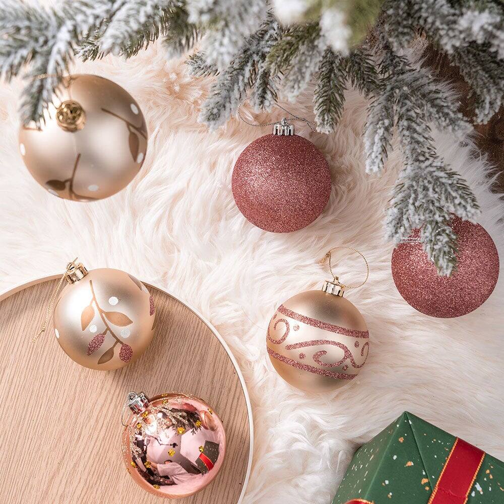 Back. OrnamentallyYou - Glamorous and Cute Shiny Pink and Rose Gold Christmas Ornament Set Glittered and Feminine Holiday - Multi-colored.