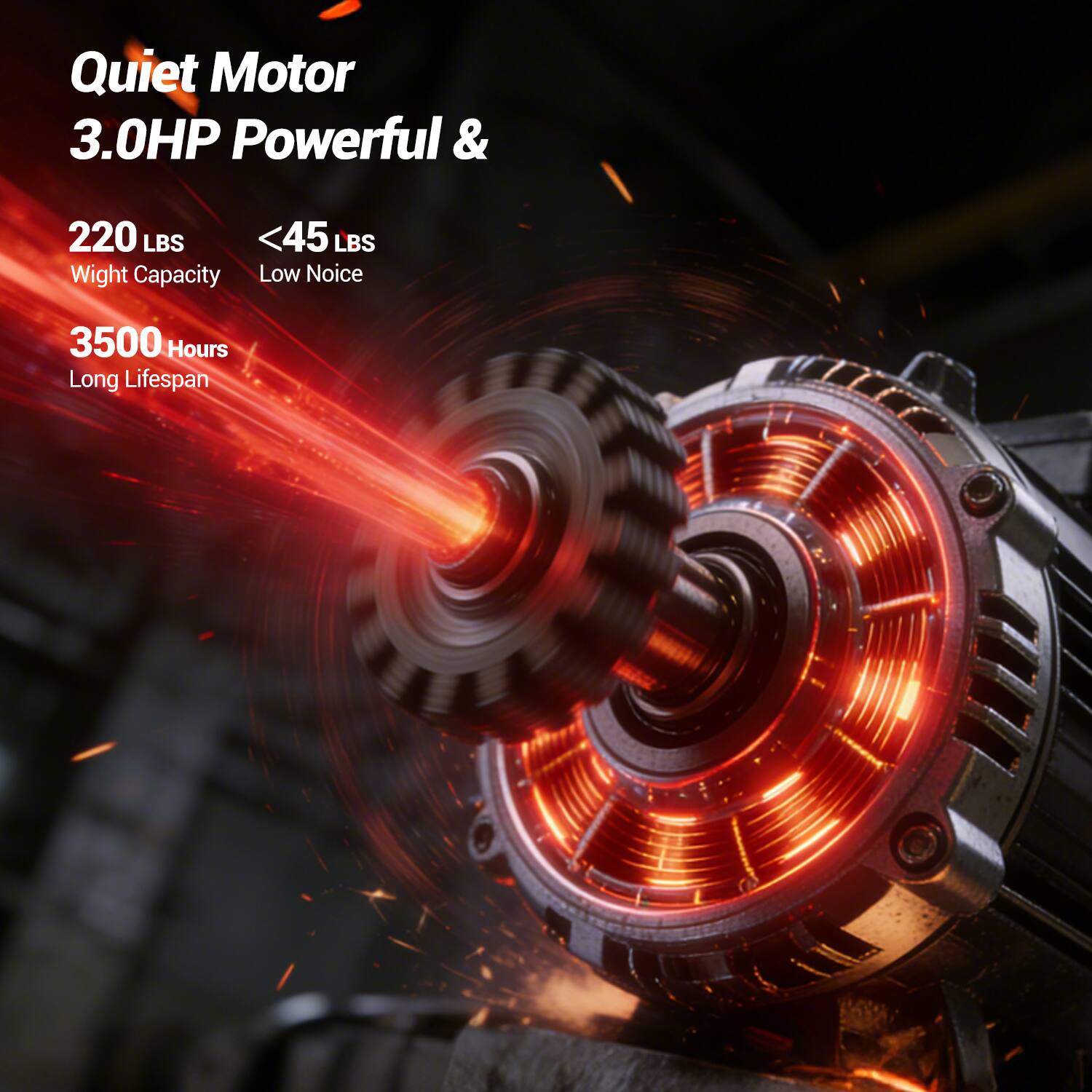 Quiet Motor 3.0HP Powerful & 220 LBS Weight Capacity <45 LBS Low Noise 3500 Hours Long Lifespan