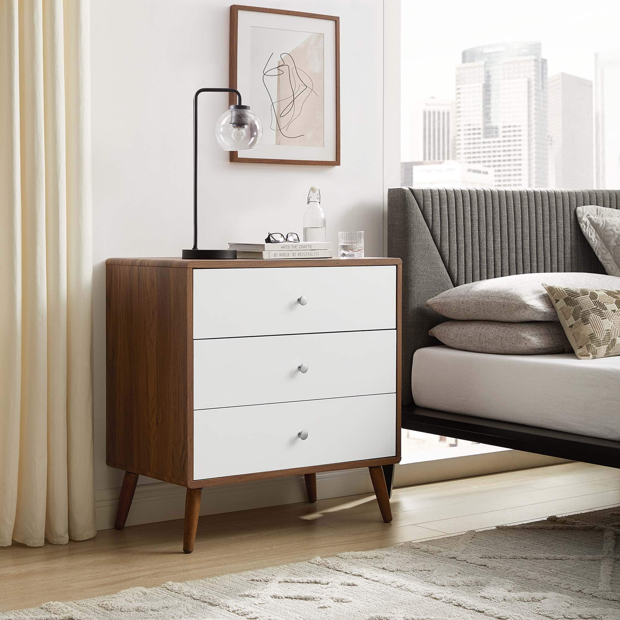 Photos - Dresser / Chests of Drawers Modway Transmit 3-Drawer Chest by  - Walnut White MOD-7018-WAL-WHI 