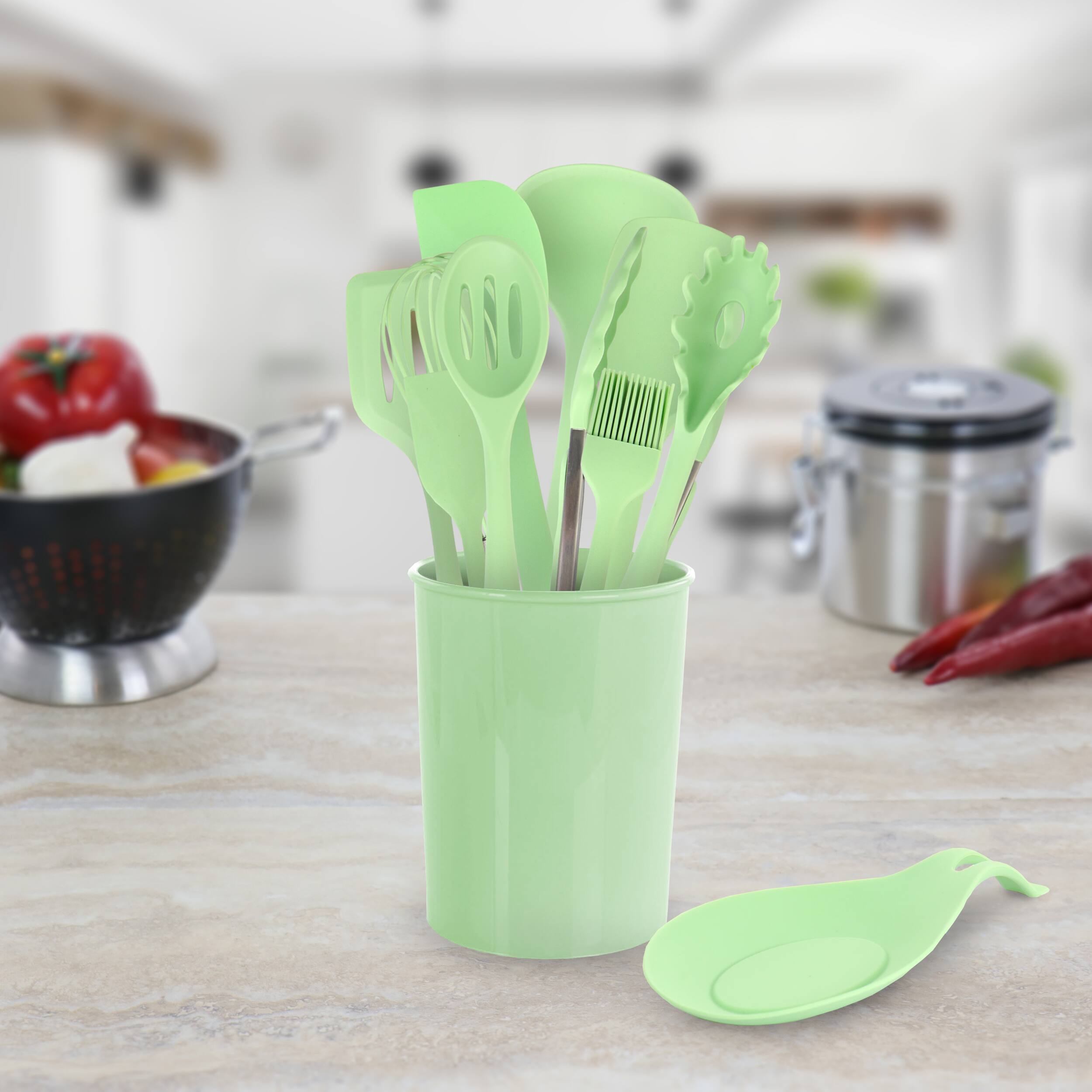 Alt View 5. MegaChef - MegaChef Mint Green Silicone Cooking Utensils, Set of 12 - Mint Green.
