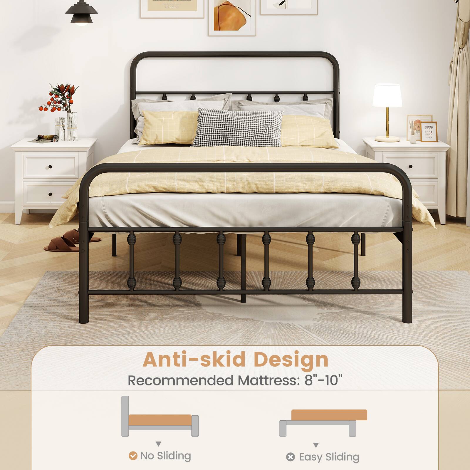 Anti-skid Design  
Recommended Mattress: 8"-10"  
No Sliding x Easy Sliding