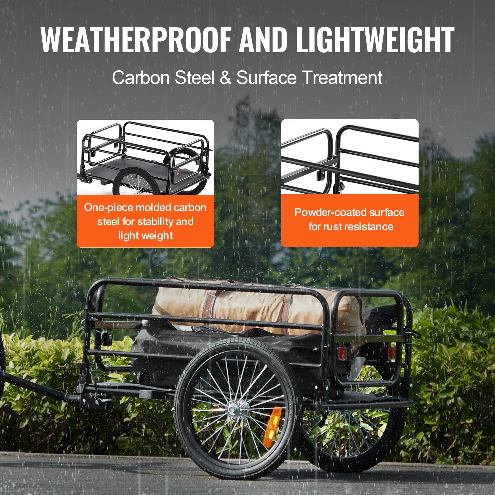 WEATHERPROOF AND LIGHTWEIGHT  
Carbon Steel & Surface Treatment  

One-piece molded carbon steel for stability and light weight  

Powder-coated surface for rust resistance