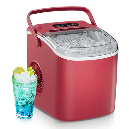 Front. Euhomy - Portable Countertop Ice Maker - 9 Cubes in 6 Mins, 26lbs/Day, Self-Cleaning with Ice Scoop & Basket, for Home/Office/RV - Red.