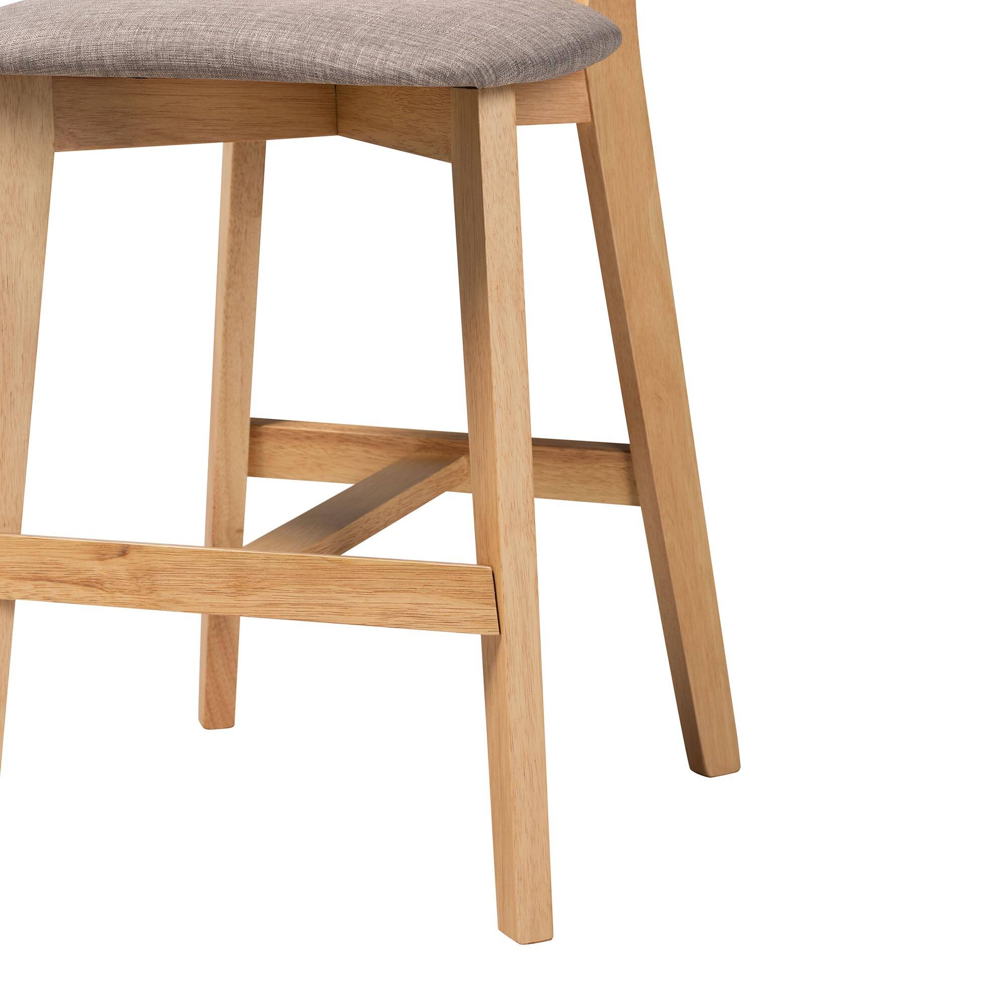 Alt View 1. Baxton Studio - Dannell Mid-Century Modern Fabric and Natural Oak Finished Wood 2-Piece Counter Stool Set - Grey/Natural Oak/Light Brown.