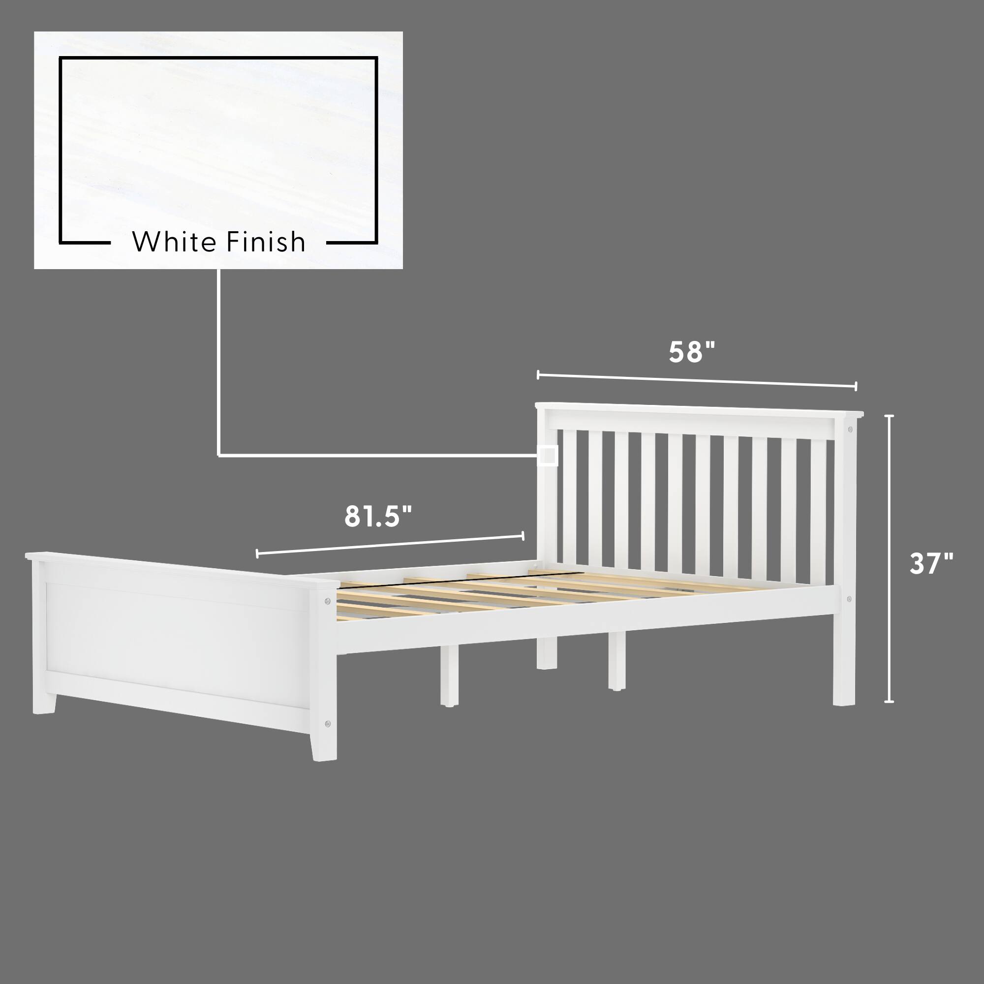 White Finish  
58"  
81.5"  
37"