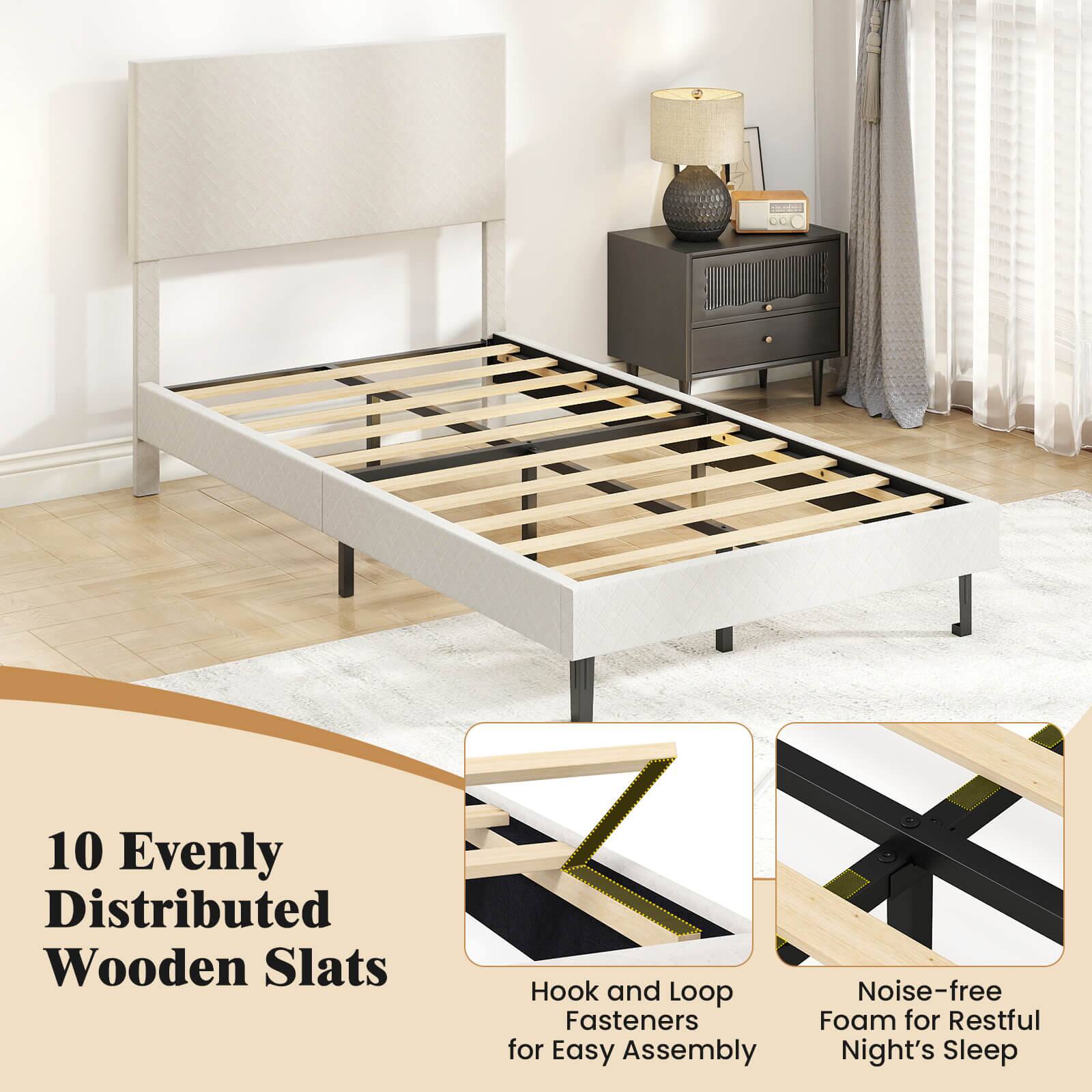 10 Evenly Distributed Wooden Slats

Hook and Loop Fasteners for Easy Assembly

Noise-free Foam for Restful Night's Sleep