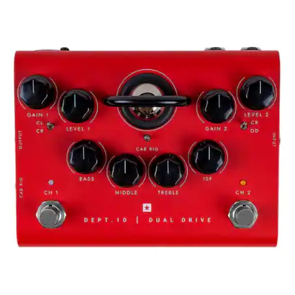 GAIN 1 CL CR OUTPUT LEVEL 1 | G CAB RIG GAIN 2 LEVEL 2 CR OD INPUT RIG CAB CH 1 BASS MIDDLE TREBLE ISF CH 2 DEPT.10 10 | DUAL DRIVE
