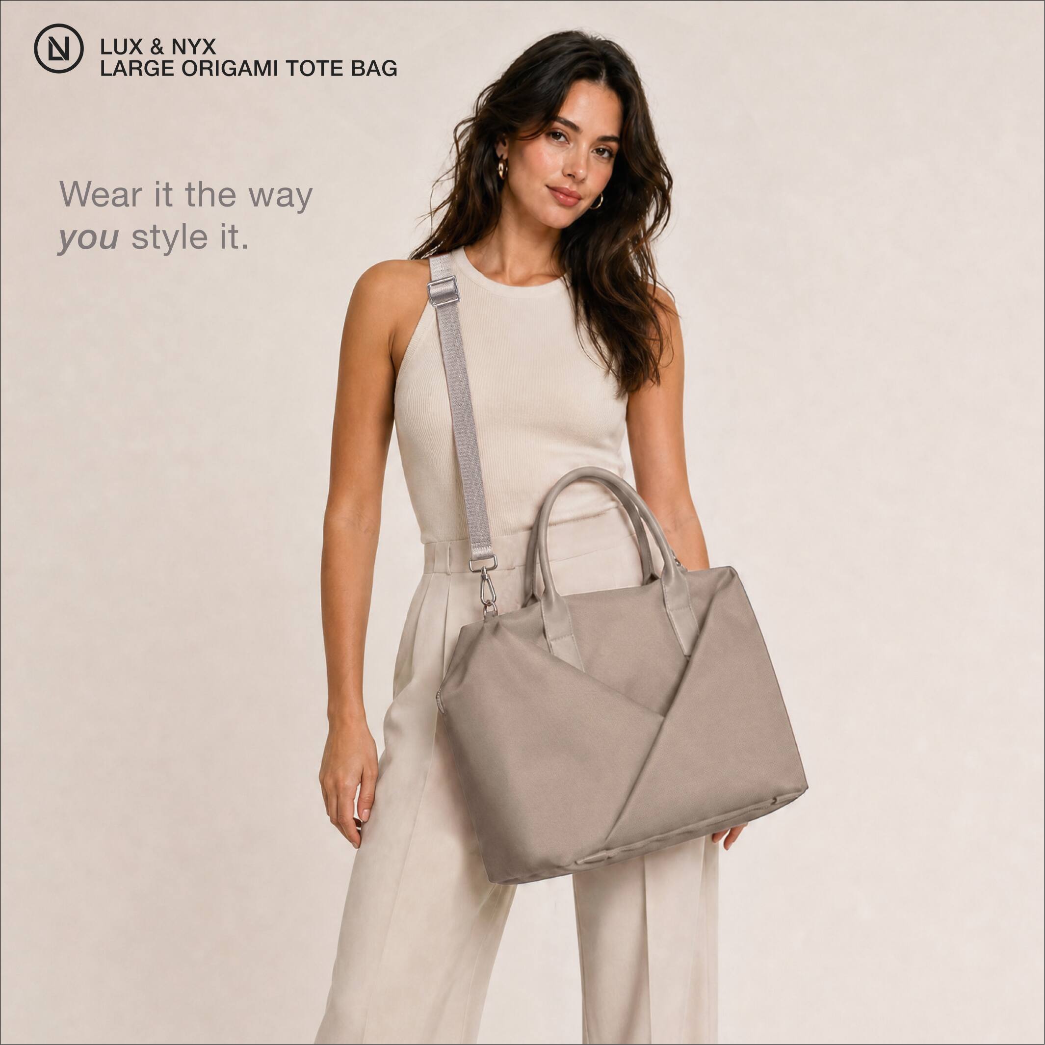 LUX & NYX LARGE ORIGAMI TOTE BAG

Wear it the way you style it.