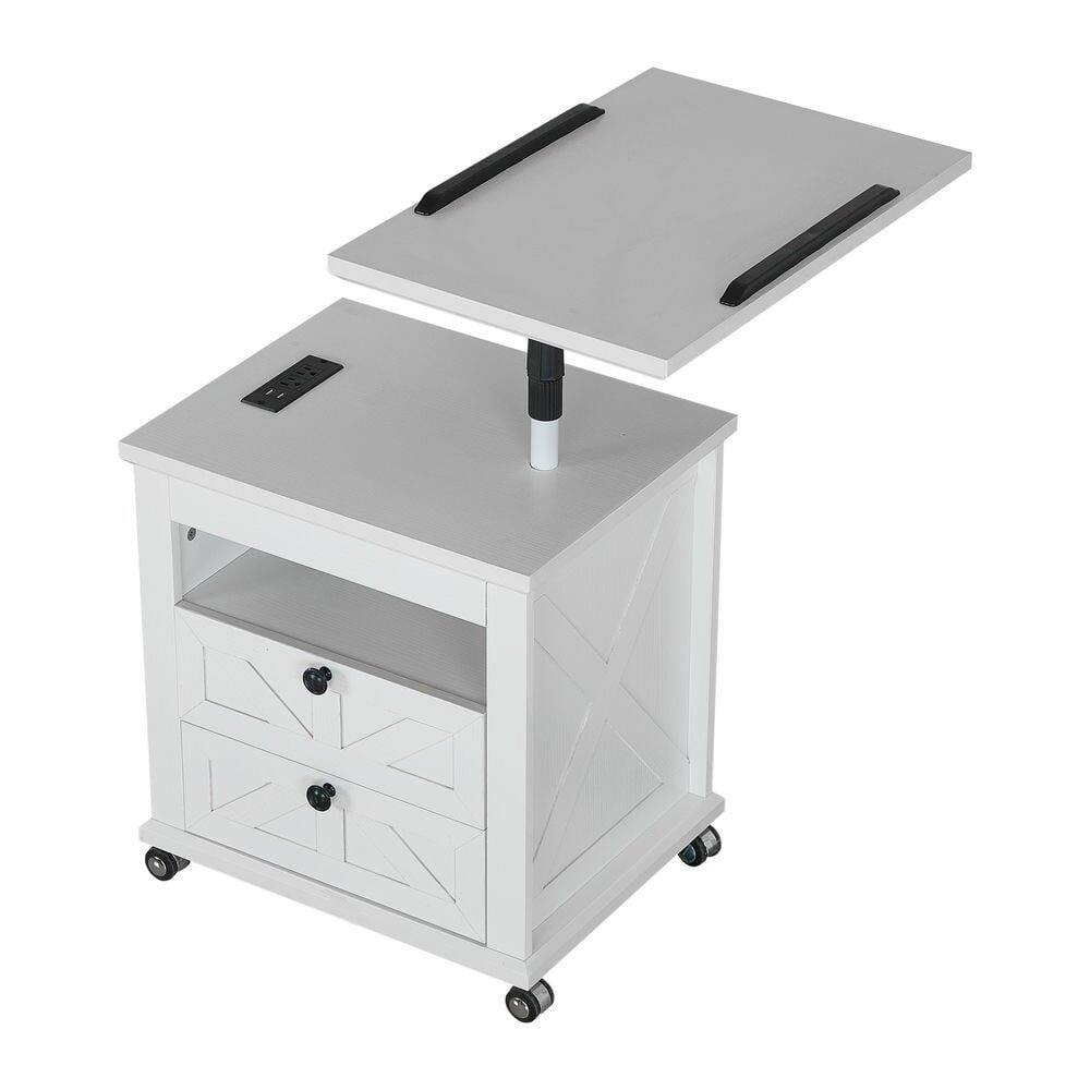 Back. Kadyn - Kadyn Lift Top Desk Cart, Mobile Rolling Table, Wood Storage Cabinet with Drawers, Adjustable Height Utility Cart, White - White.