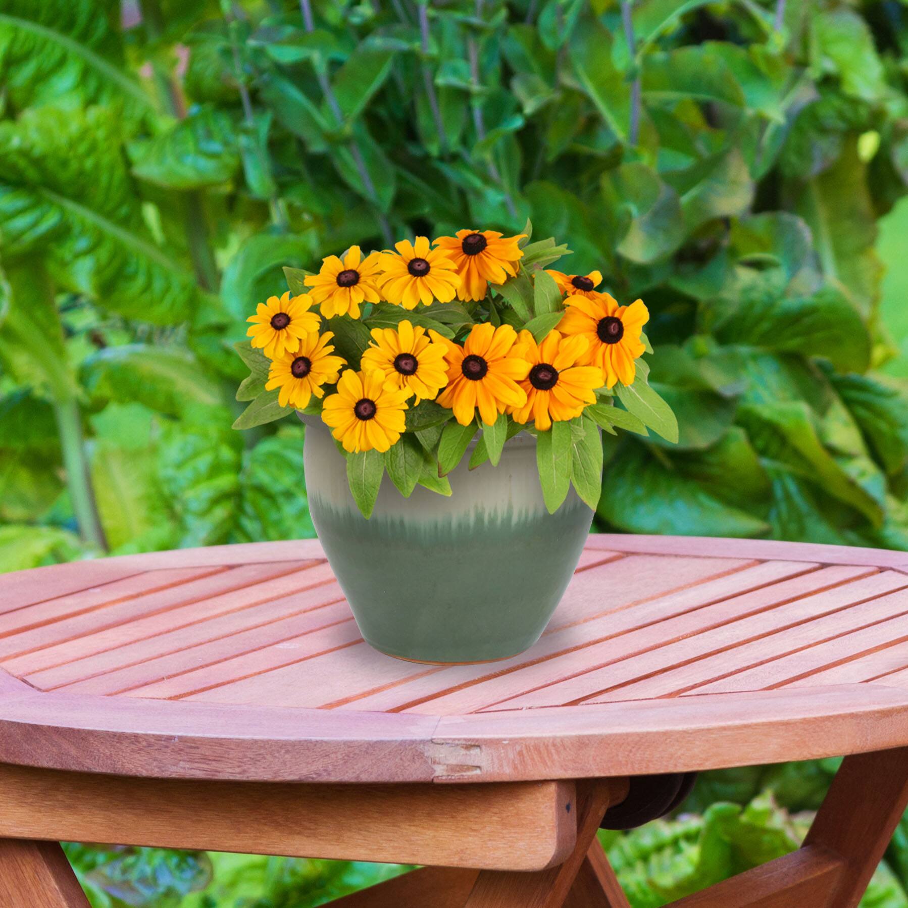 Alt View 8. Sunnydaze - 12 in Chalet Glazed Ceramic Planter - Set of 2 - Seafoam.