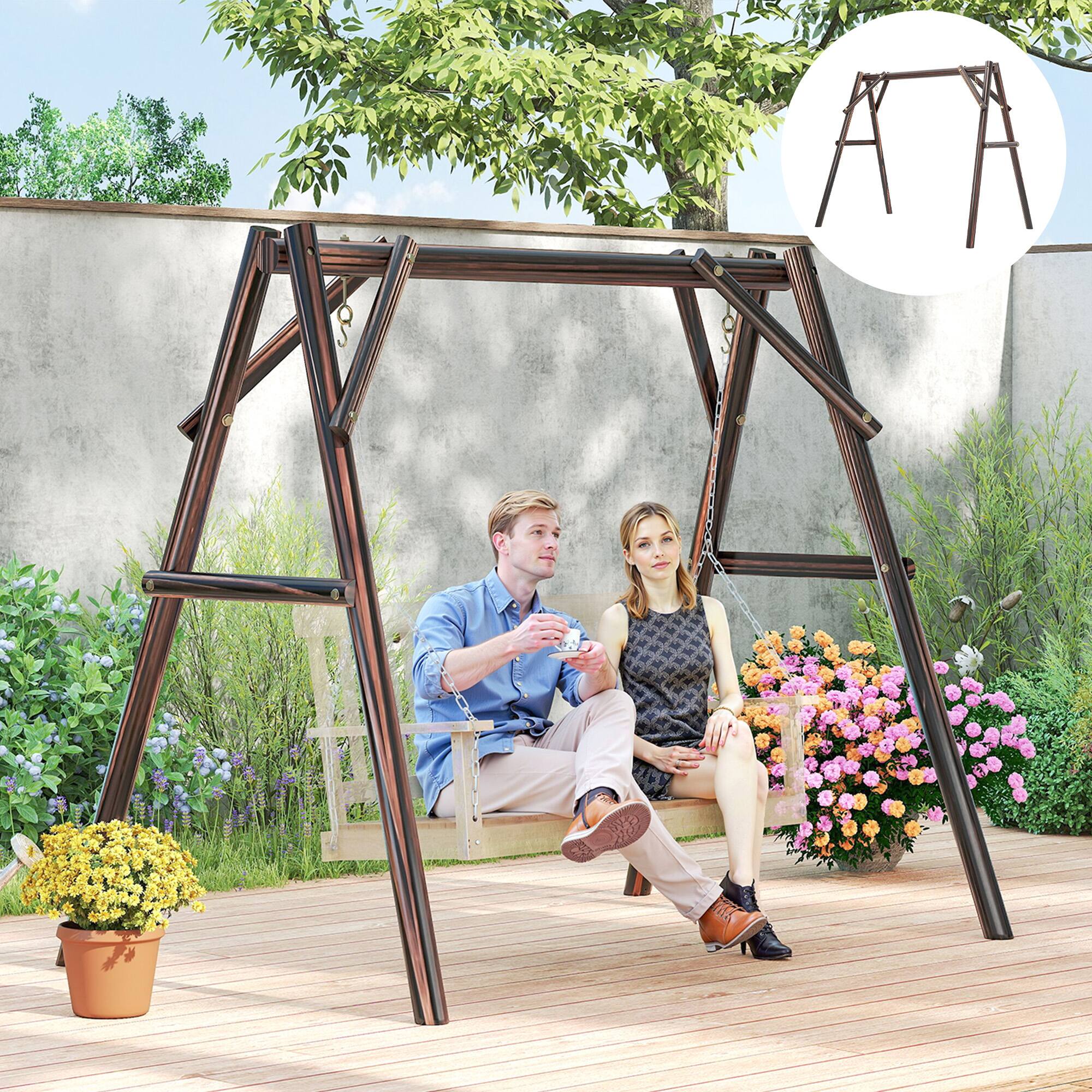 Alt View 1. Outsunny - 660 lbs Porch Swing Frame, Heavy Duty A-Frame Wooden Swing Stand for DIY Painting.