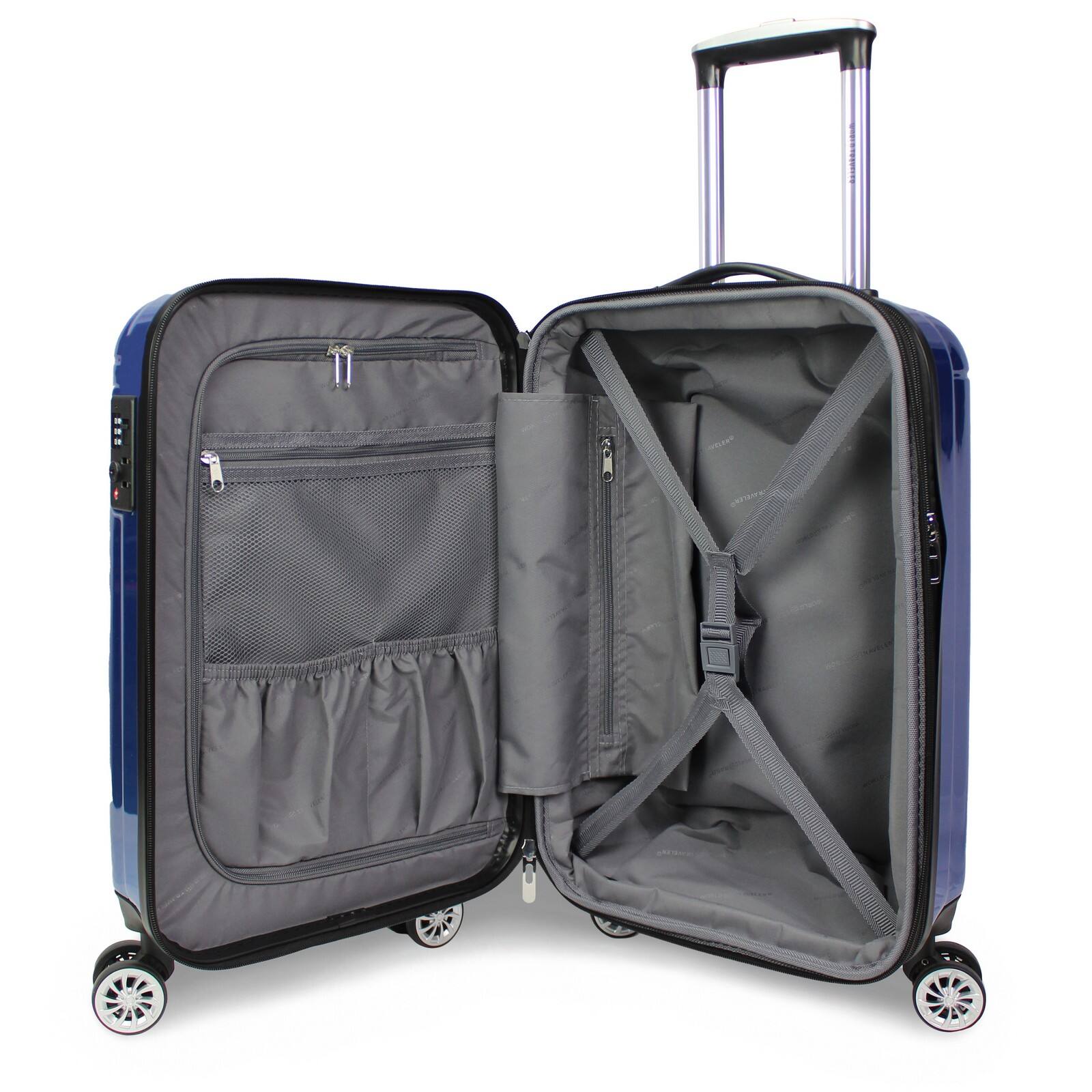 Alt View 5. World Traveler - Contour 20-Inch Carry-On Lightweight Polycarbonate Hardside Expandable Spinner Luggage with TSA Lock - Blue.