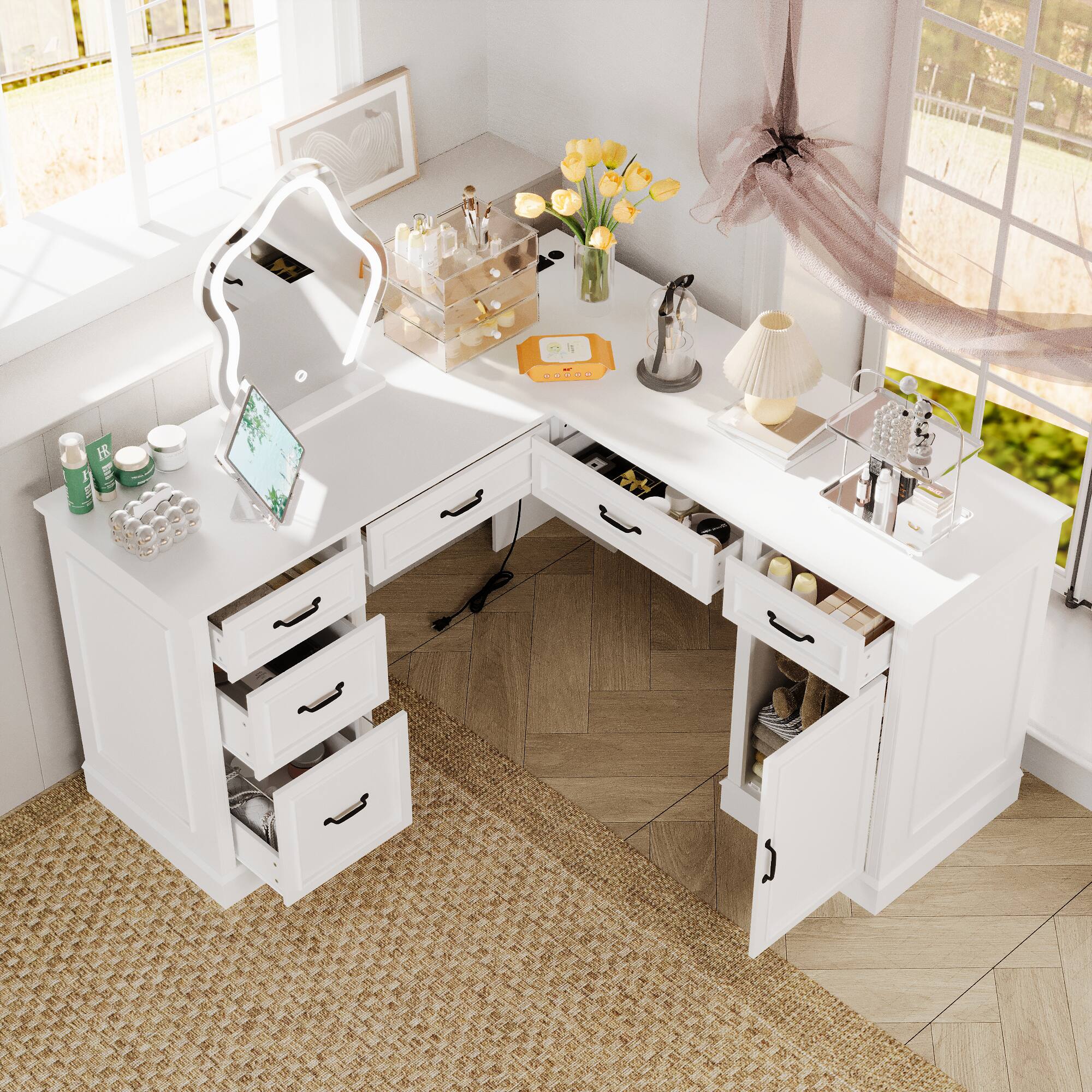 Alt View 7. Famapy - Famapy Corner Desk: Multifunctional, Organized & Tech - Friendly Workspace - White.